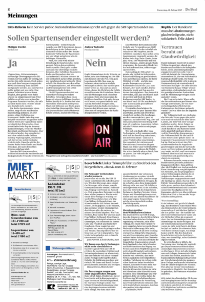 Felix Adank, Partner der Agentur consign identity, veröffentlicht eine Replik im Berner «Bund»